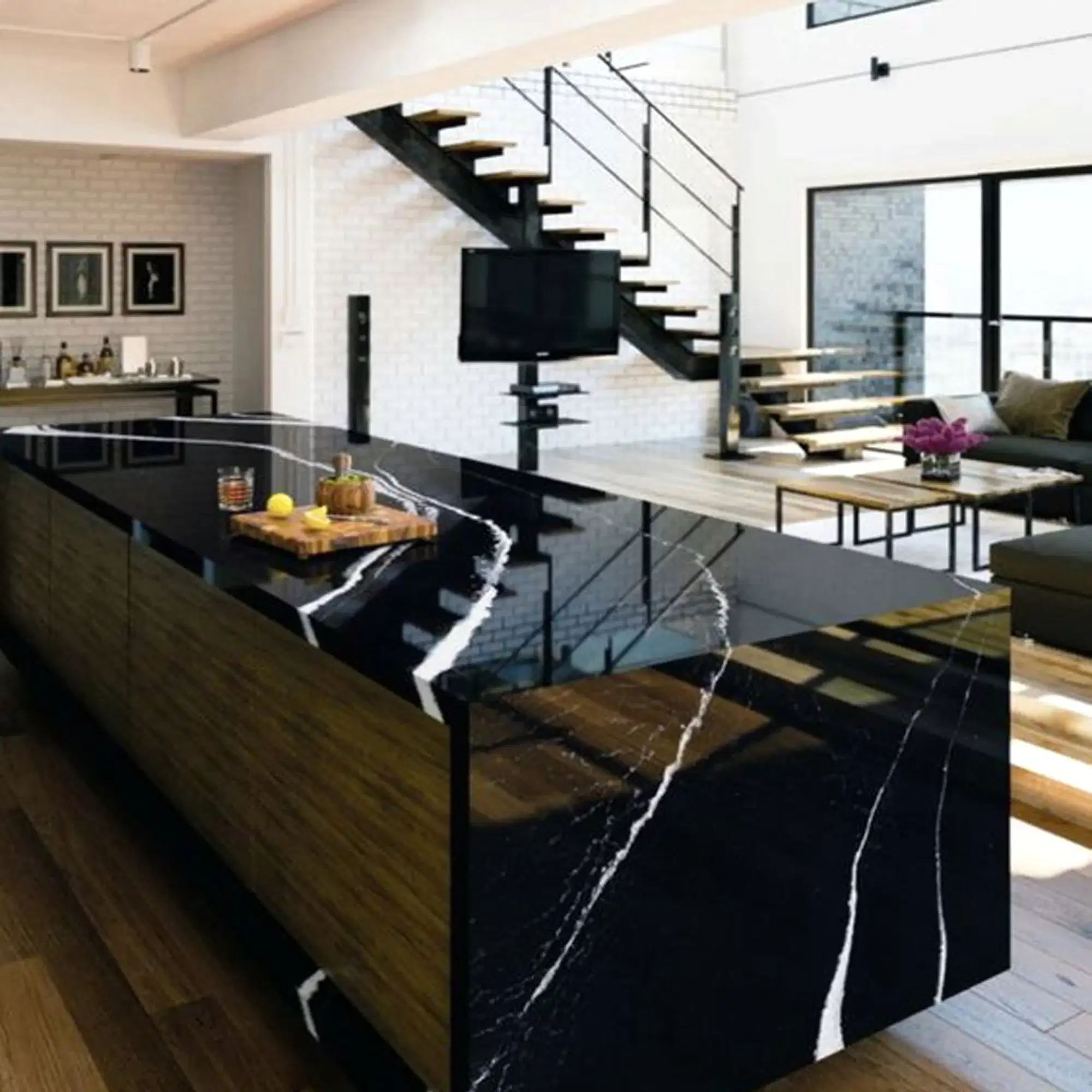 siyah mermer mutfak adasi