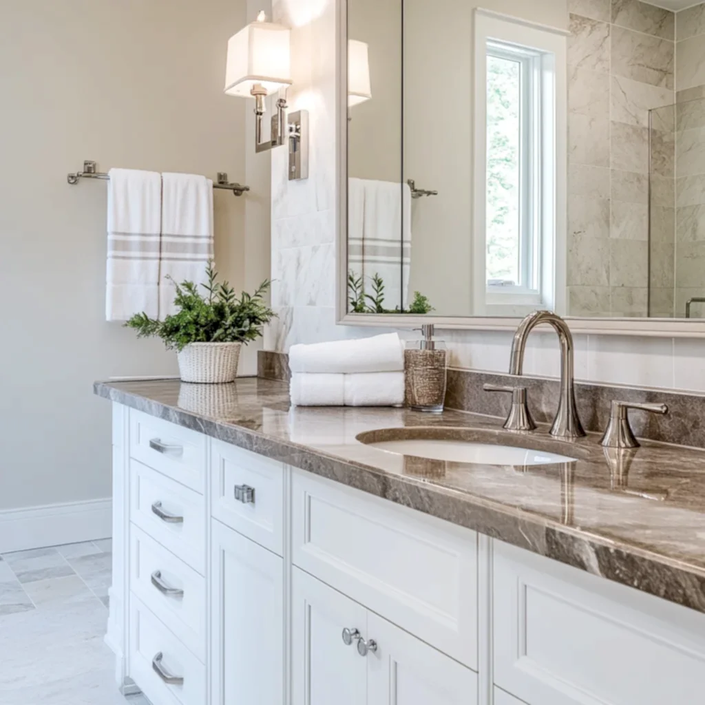 kahverengi mermer banyo tezgahı