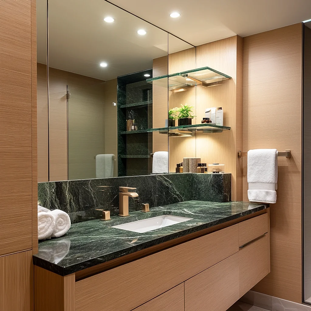 koyu yeşil mermer banyo tezgahı