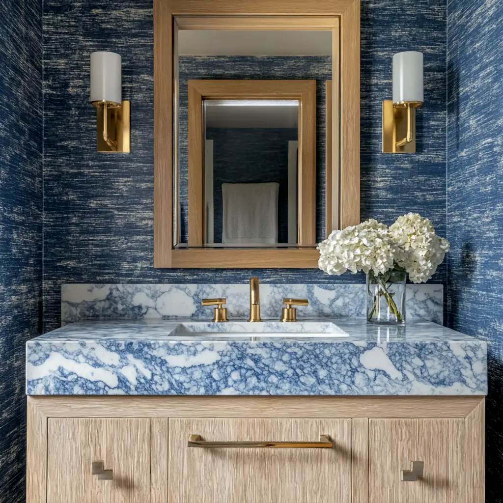 mavi mermer banyo tezgahı